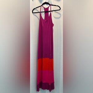 Pink and Orange Colorblock Maxi Dress
